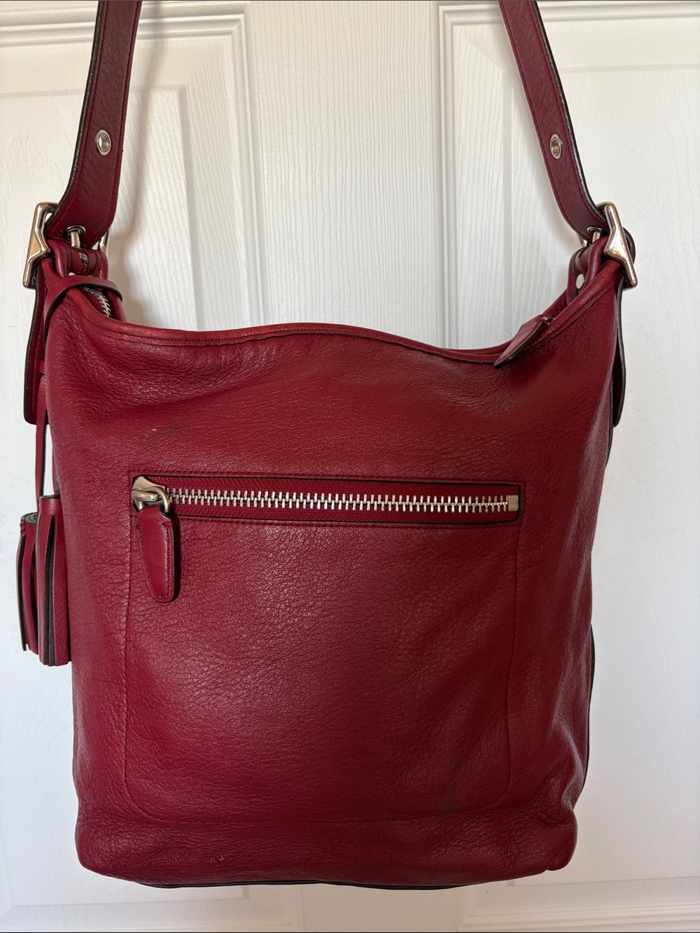 Coach Legacy Duffle Burgundy Leather Shoulder Bag with Tassel